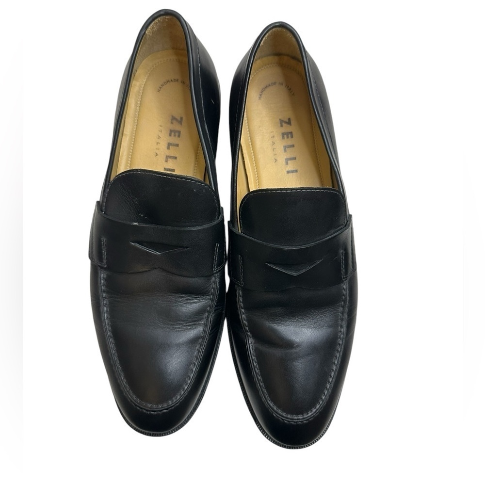 Zelli Savannah Italian calfskin penny loafer black men shoes, size 10, pre-owned